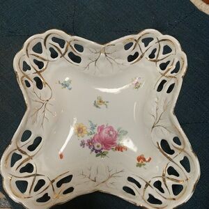 Elegant German Floral Porcelain Bowl with Gold Accents